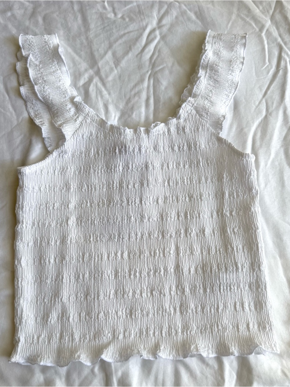White Smocked Ruffle Strap Tank